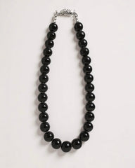 Vintage Murano Glass Bead Necklace – Handcrafted Black Venetian Beads with Gold-Plated Clasp