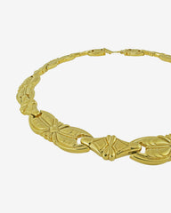c.1980, Vintage Floral Linked Necklace – Triple 22K Gold-Plated Elegance