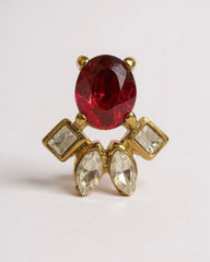 Dazzling Vintage Ruby Red & Clear Crystal Gold Toned Statement Stud Earrings