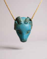 RARE Turquoise Gemstone Amulet Pendant for Khnum – 24K Gold Hanger – Ancient Egyptian Revival