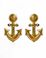 Distinguished Vintage Made in England Nautical Anchor Gold Toned Clip-On Earrings