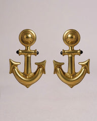 Distinguished Vintage Made in England Nautical Anchor Gold Toned Clip-On Earrings