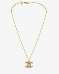 CHANEL Coco Mark Necklace – Orange Yellow Rhinestone Pendant on Gold-Plated Chain