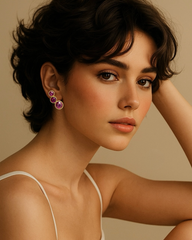 Exquisite Vintage Sarah Coventry Fuchsia Crystal & Gold Toned Clip-On Earrings