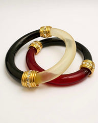 Elegant Trio— Gold-Plated Crystal & Frosted Enamel Glass resin  Bangle
