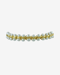 c.1970, Pearl Parade Bracelet – Gold-plated elegance with luminous faux pearls. A touch of timeless grace