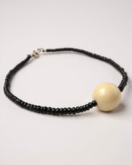 Antique Natural Ivory Bead & Black Murano Glass