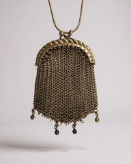 C.1920, Magnificent Antique German Silver Chainmail Purse Necklace