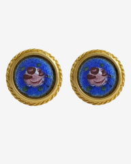 Vintage 60s–70s Signed Goldette Floral Clip-On Earrings – Hand-Painted Enamel Flowers