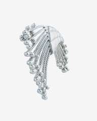C.1970, Monet Silver Tone & Fringe Brooch-Elegant Textured Statement Pin Brooch
