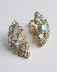 Vintage 1950s Aurora Borealis Rainbow Paste Glass Swag Necklace & Clip-On Earrings Set – Mid-Century Sparkle & Elegance