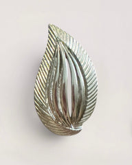 FRENCH COUTURE SCULPTURAL RHODIUM LEAF BROOCH